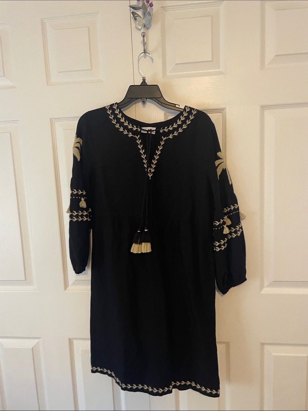 Tommy Bahama Black Dress with Cream Embroidery